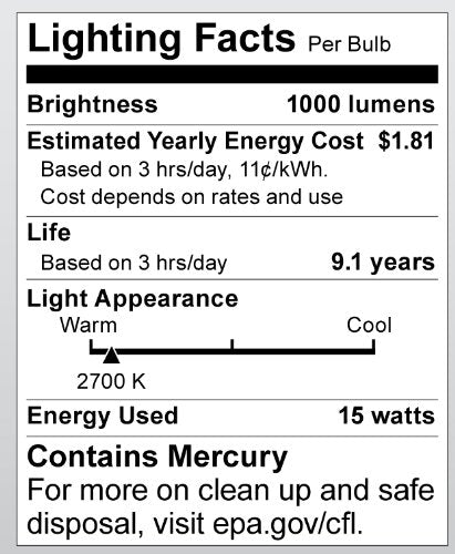 Satco S8204 Mini Spiral CFL Light Bulb, 15 Watt (60 Watt Equivalent), 950 Lumens, 2700K Soft White, GU24 Base, Glass