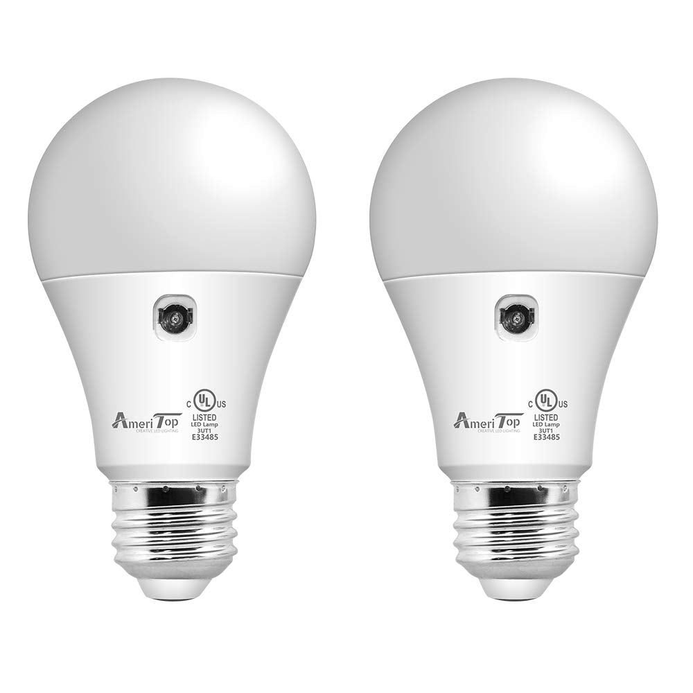 Ameritop Dusk To Dawn Light Bulb- 2 Pack, A19 Led Sensor Light Bulbs; Ul Listed, Automatic On/Off, 800 Lumen, 10W(60 Watt Equiva