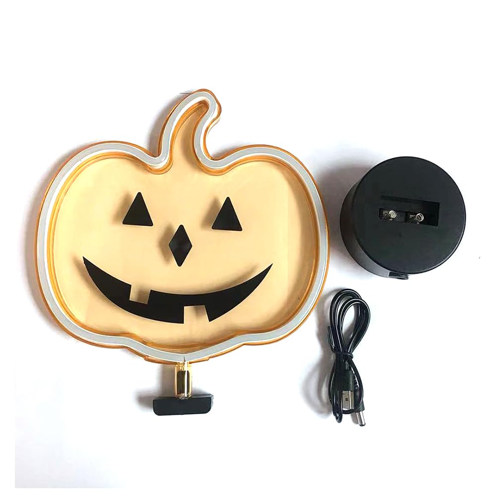 Derdor Orange Pumpkin Neon Sign, USB/Battery Powered Halloween Decor, Model RD-029