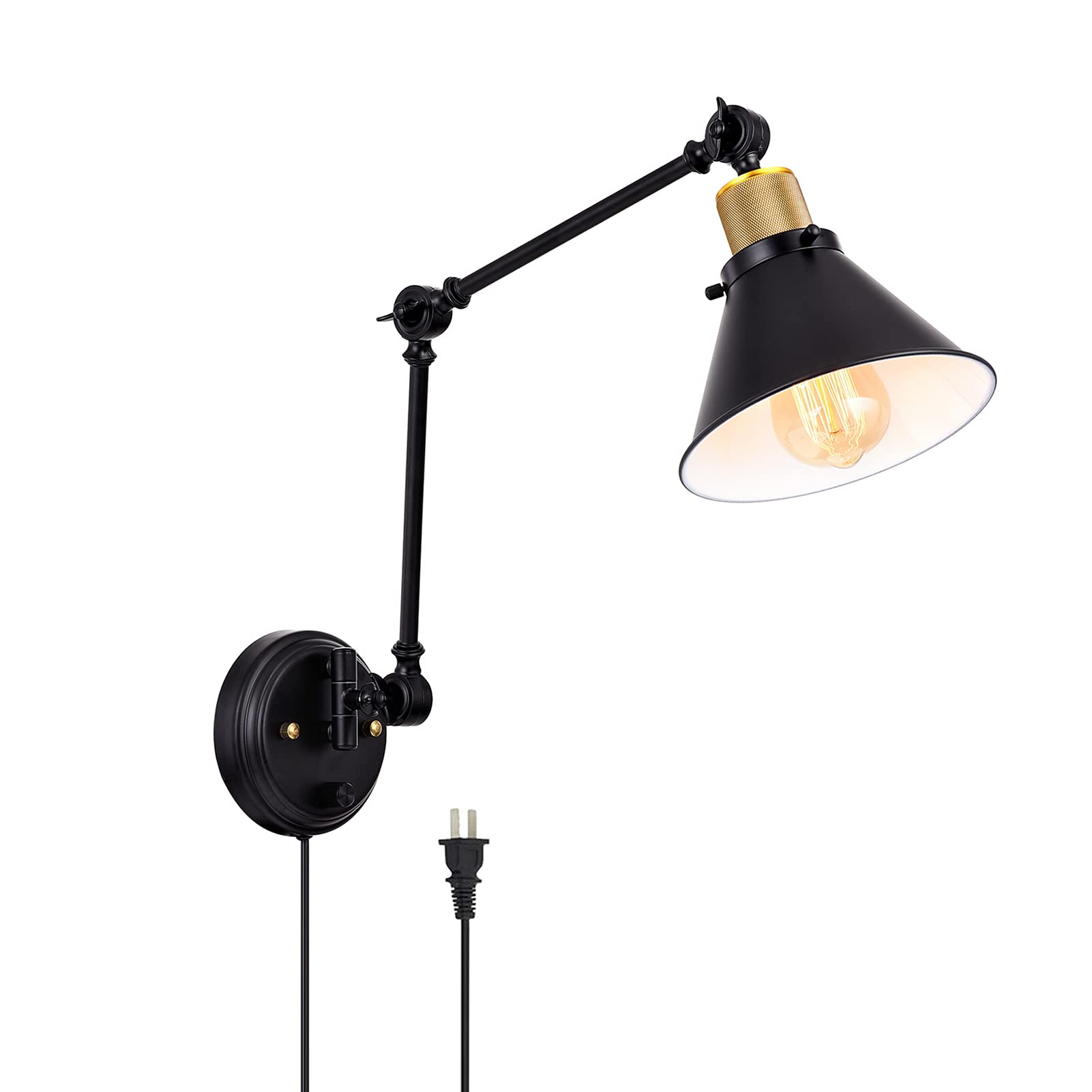 TRLIFE Wall Sconce Plug in, Dimmable Wall Sconce with Switch Swing Arm Wall Lights Plug in Wall Mounted Light Wall Sconce Lighti