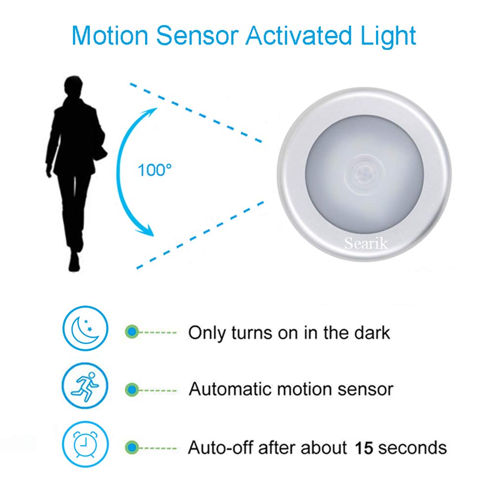 6 Pcs Motion Sensor Night Light Indoor, Cordless Battery Operated Led Night Light Step Lights Wireless Under Cabinet Lighting Sa
