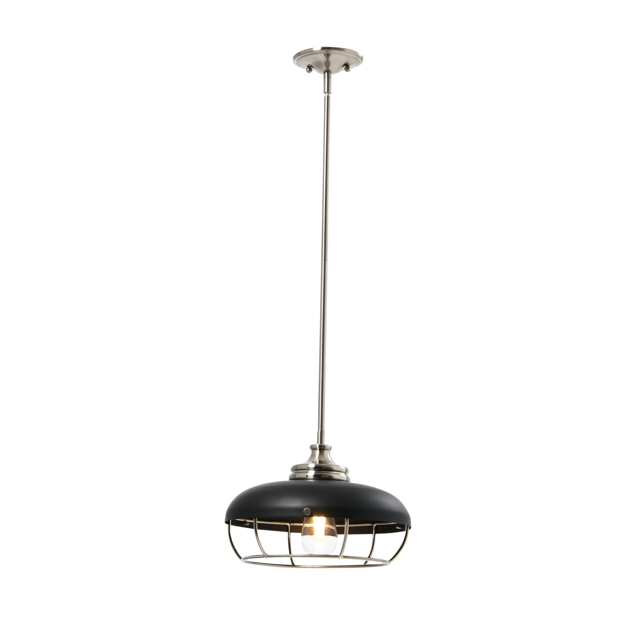 Robert Stevenson Lighting Presley - Caged Dome Metal Ceiling Light, Brushed Nickel And Matte Black