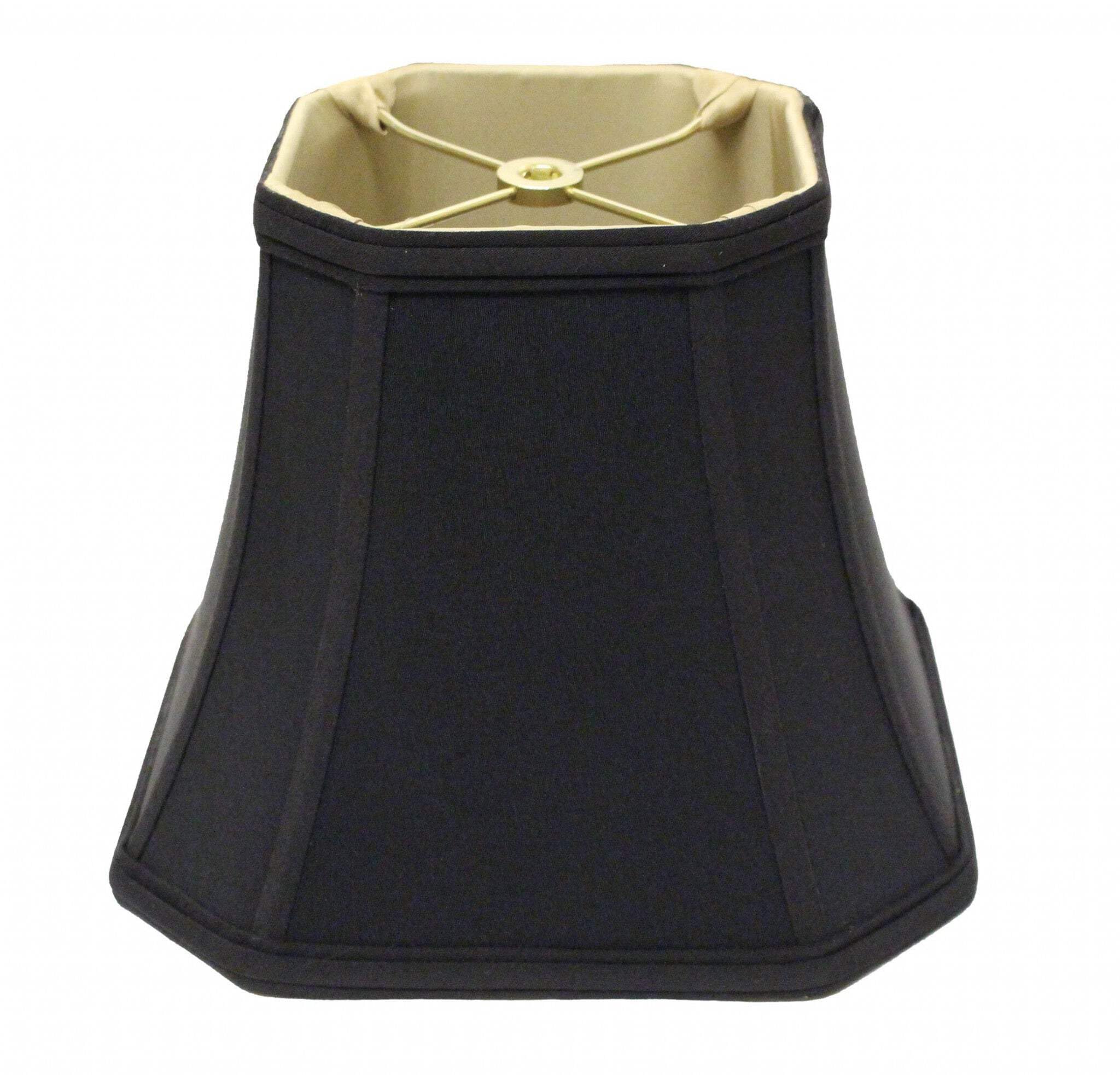 homeroots lighting Slanted Square Bell Lampshade 16in Black with Bronze Lining Warm White