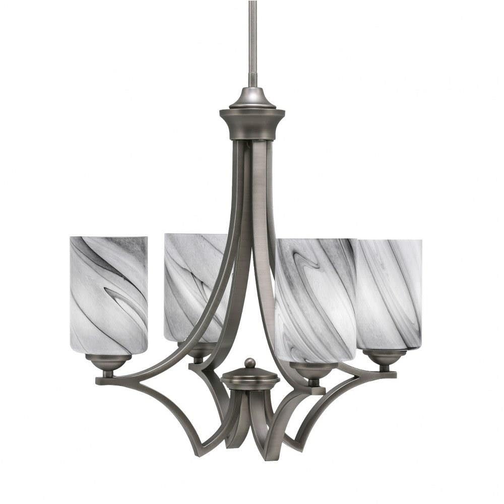 Toltec Lighting 564-GP-3009 Zilo - 4 Light Uplight Chandelier-19.75 Inches Tall and 19.25 Inches Wide, Finish Color: Graphite, Glass Color: Onyx Swirl