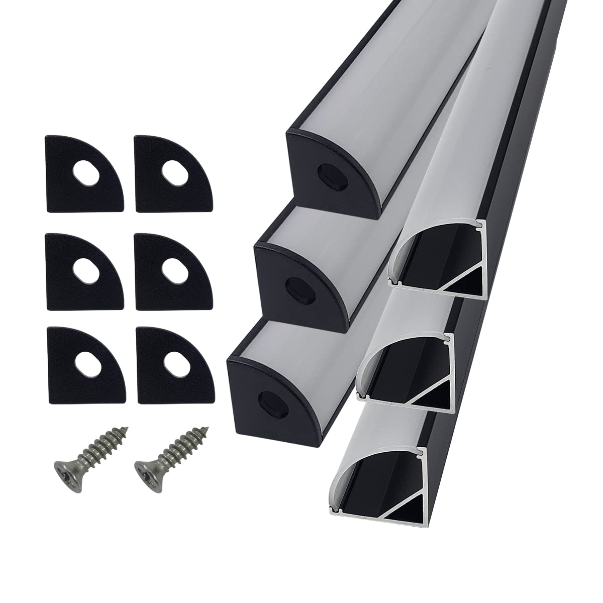 HAMRVL 6-Pack 30cm/1ft Led Channel Diffuser Black Aluminum with Mliky White Cover V Shape 16x16mm,Led Strip Diffuser Track with 