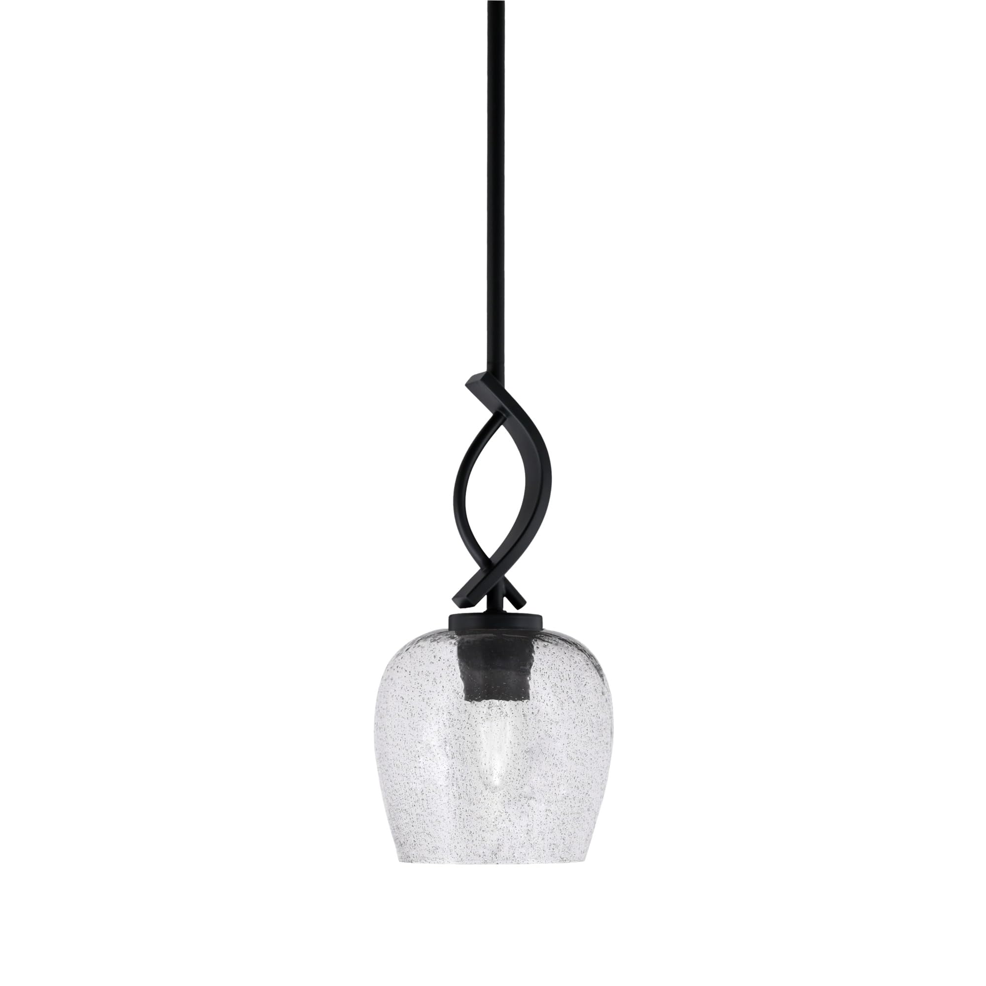 Cavella 1 Light Stem Mini Pendant Shown in Matte Black Finish with 6&quot; Smoke Bubble Glass