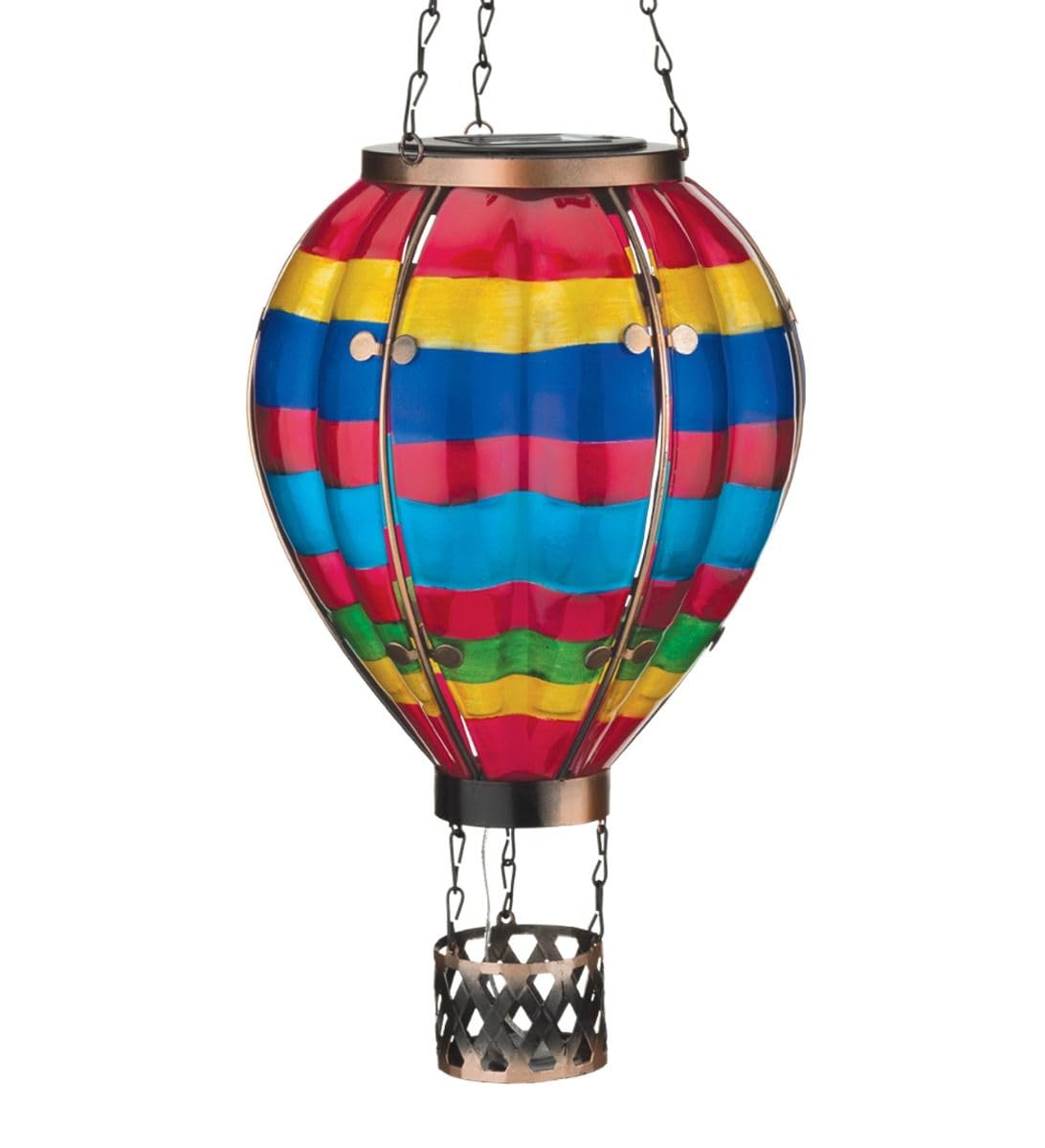 Regal Art & Gift Hot Air Balloon Solar Lantern - Metal/Glass, Waterproof, LED, Large, Multi Stripe, Model 13512