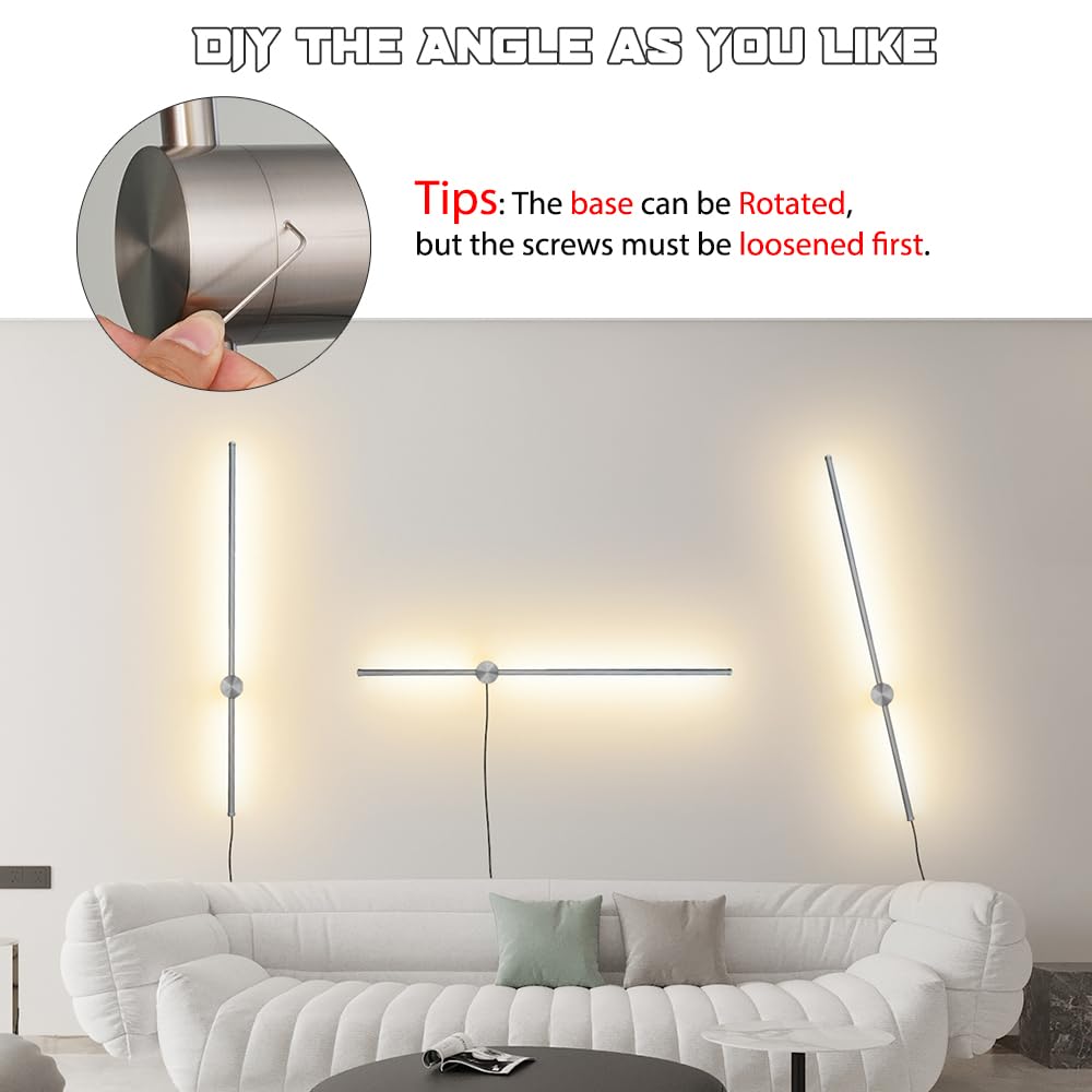 Ditoon Brush Nickel Plug In Wall Sconces Set Of Two, Modern Led Wall Lamp With Remote Control, 3 Cct 3000K-5000K Dimmable, Plug