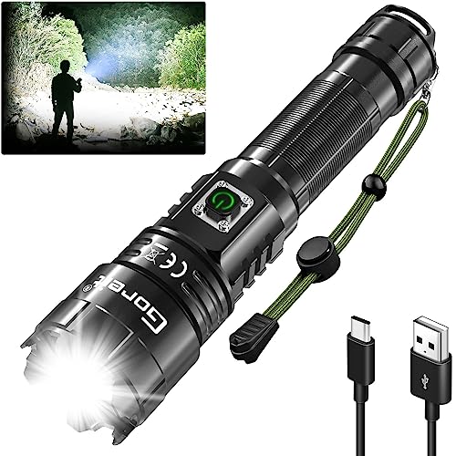 Goreit Flashlights High Lumens Rechargeable, 200000 Lumen Xhp70.2 Led Flashlight Usb Super Bright Flash Lights, High Powered Han