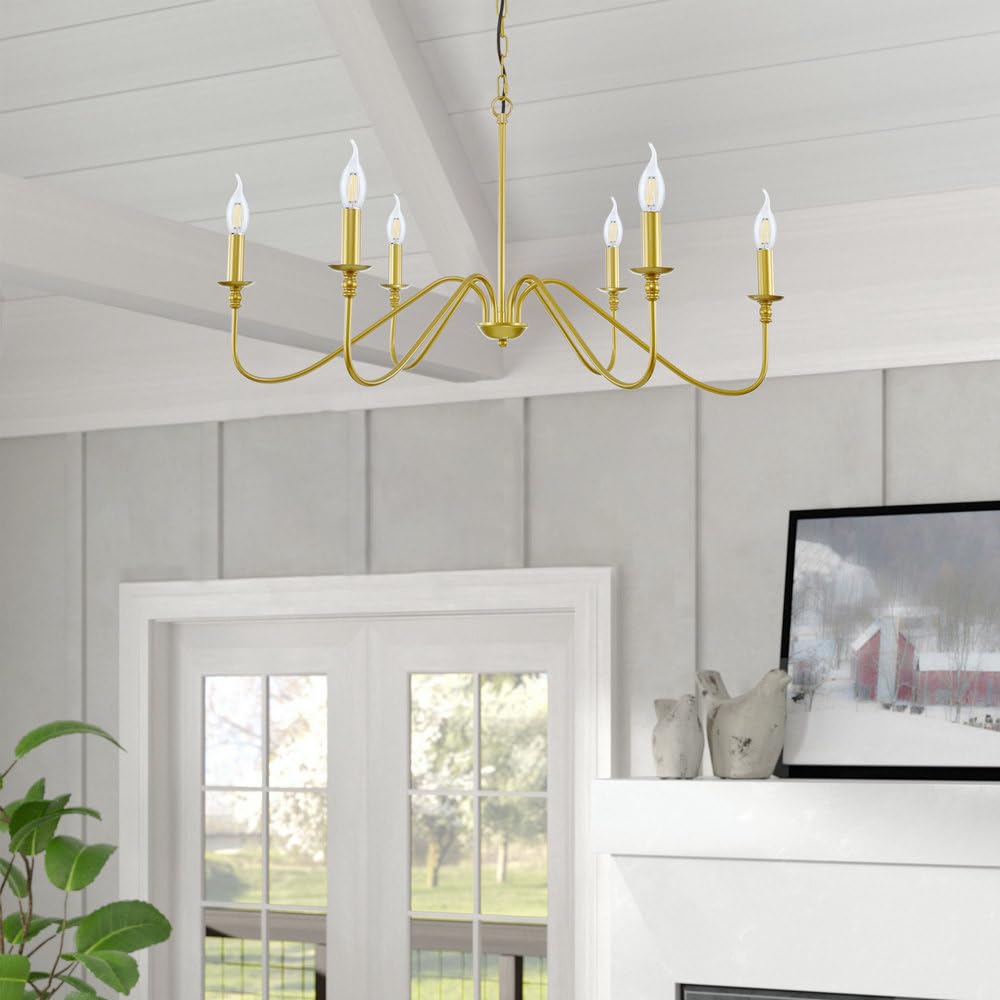 Miluolan Gold Chandelier, 6-Light Chandelier For Dining Room, Bedroom, Foyer, Living Room, Kitchen Island, Entryway, Office, Bar
