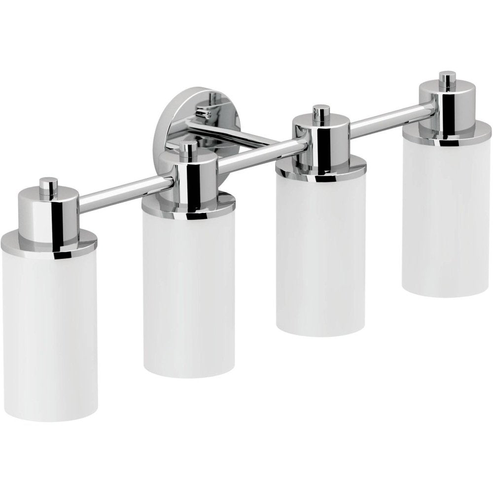 Moen Dn0764Ch Iso 4-Light Dual-Mount Bath Bathroom Vanity Fixture With Frosted Glass, Chrome