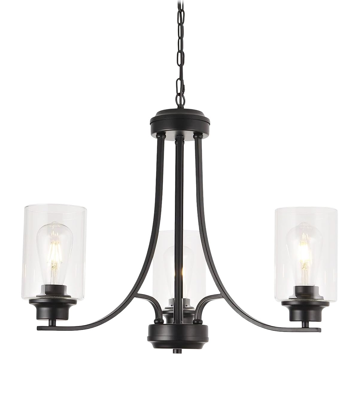BOZO 3 Lights Black Farmhouse Chandelier with Clear Glass Shade Traditional Dining/Bedroom/Foyer Hanging Light Fixtures