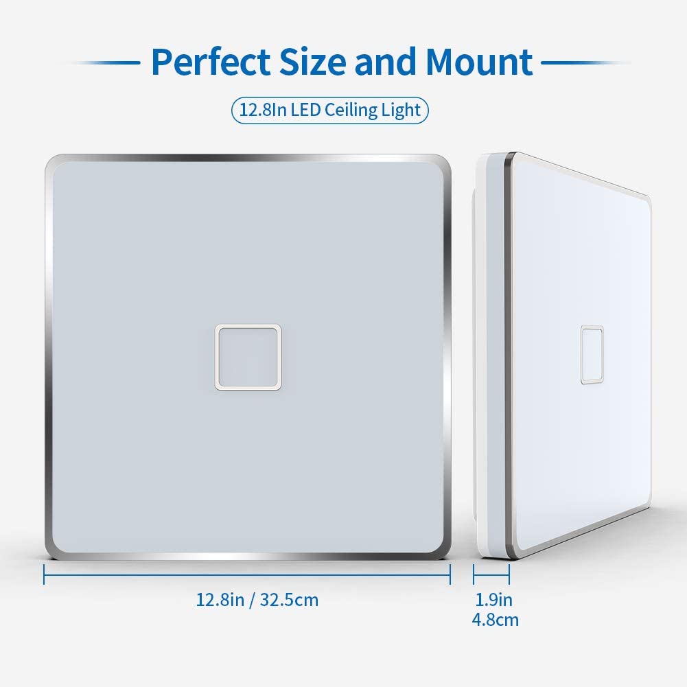 Airand LED Square Ceiling Light 24W 2050LM Flush Mount 12.8in Waterproof Cold White 5000K