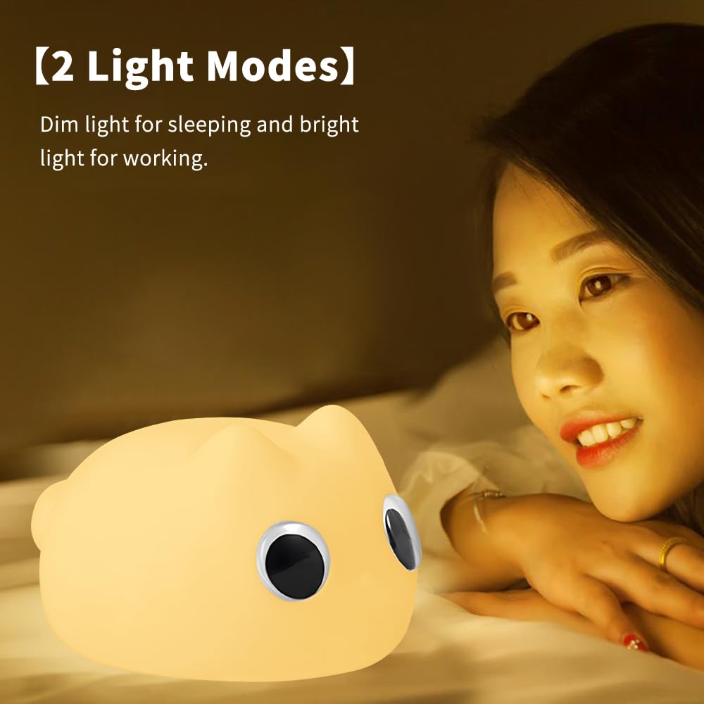 ipalmay Night Light for Kids, USB Rechargeable Cat Bedside Lamp, Warm Light, Model PM82, Black Eyes