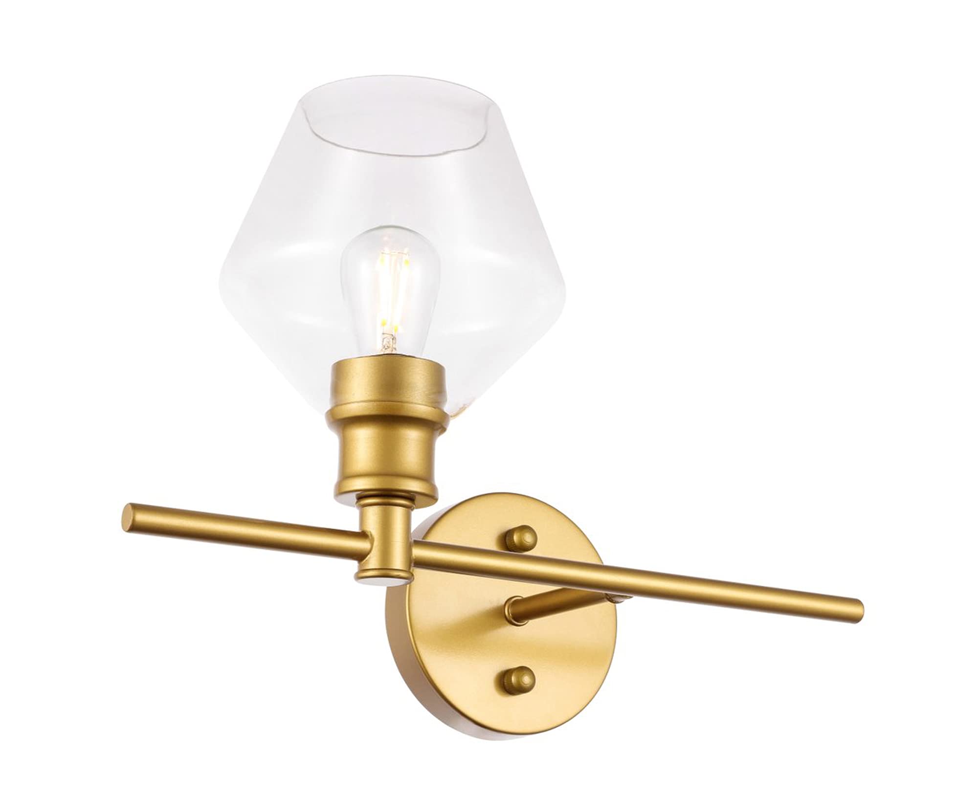 Living District Brass Wall Sconce - 1 Light Clear Glass Right Fixture For Modern Decor