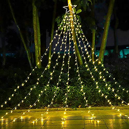 PUHONG Christmas Decorations, 320 LED Outdoor String Lights, Snowflakes Hanging Christmas Tree Topper Lights with 11 Modes for H