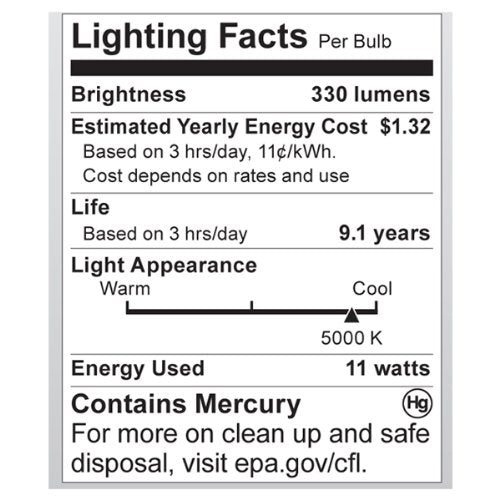 Satco S7256 11-Watt Medium Base R20 Reflector, 5000K, 120V, Equivalent To 40-Watt Incandescent Lamp