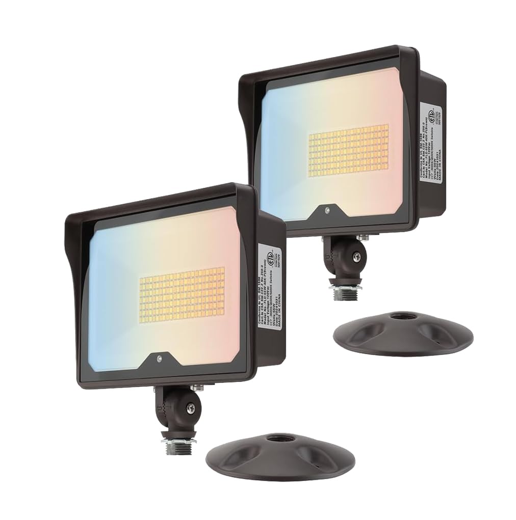 JMKMGL 55W LED Flood Light Dusk to Dawn, 7150LM Outdoor Security Lights, 3CCT Selectable 3000K/4000K/5000K, IP65 Waterproof ETL 