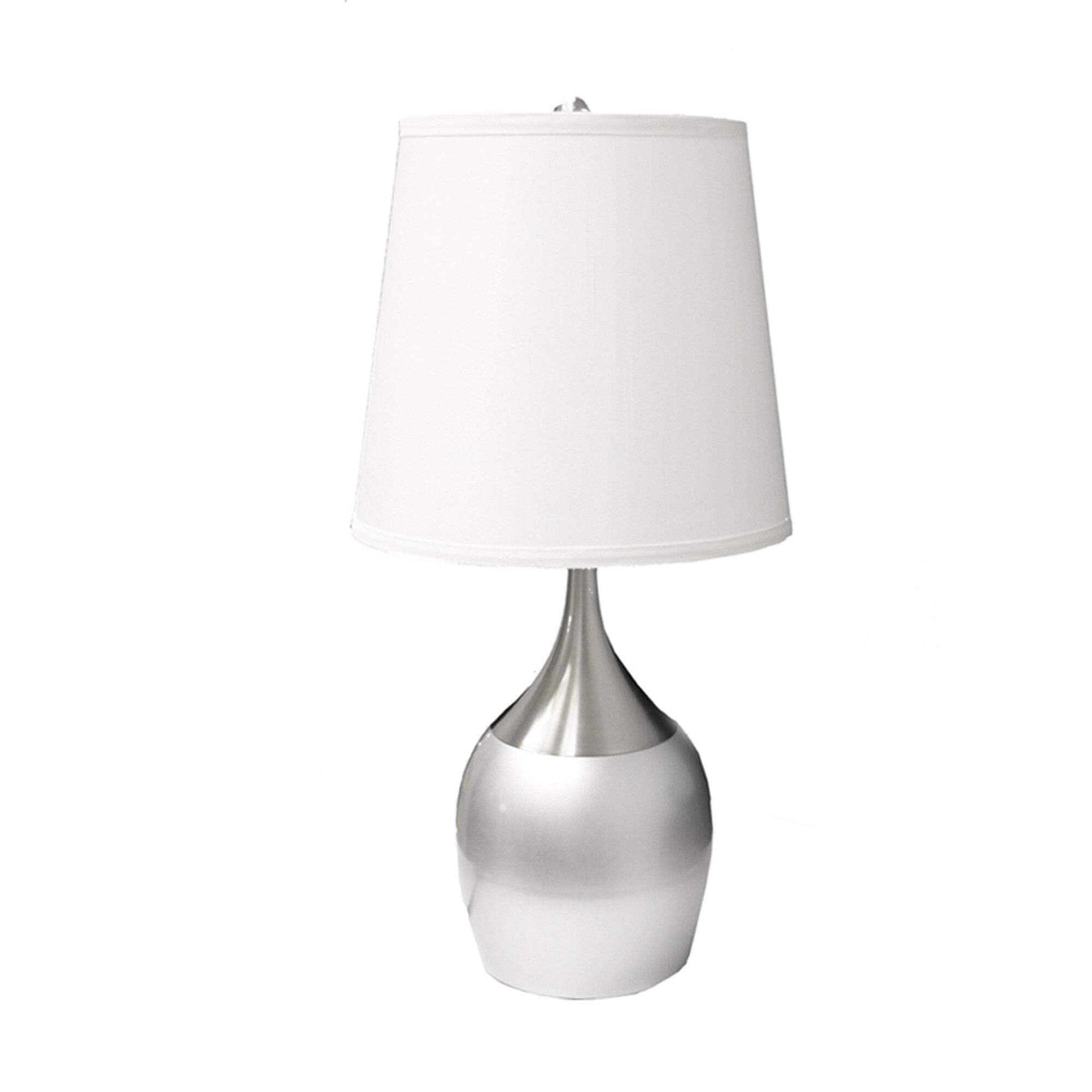 25 Silver Metal Gourd Table Lamp With White Tapered Drum Shade Silver/White