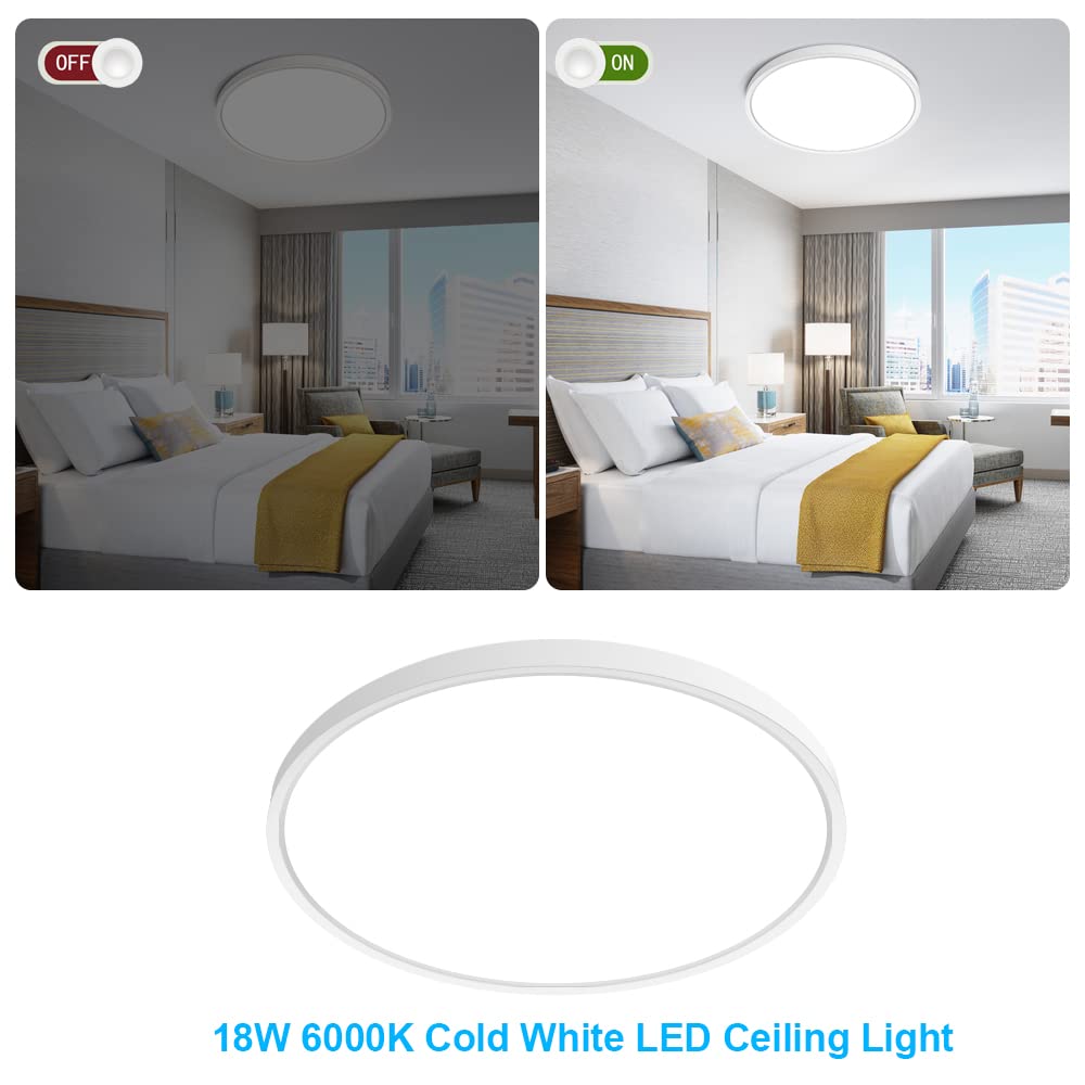 inShareplus 9inch LED Ceiling Light, 18W 6000K Cold White, Model LV230, Plastic Fixture for Bedroom, Kitchen, Office