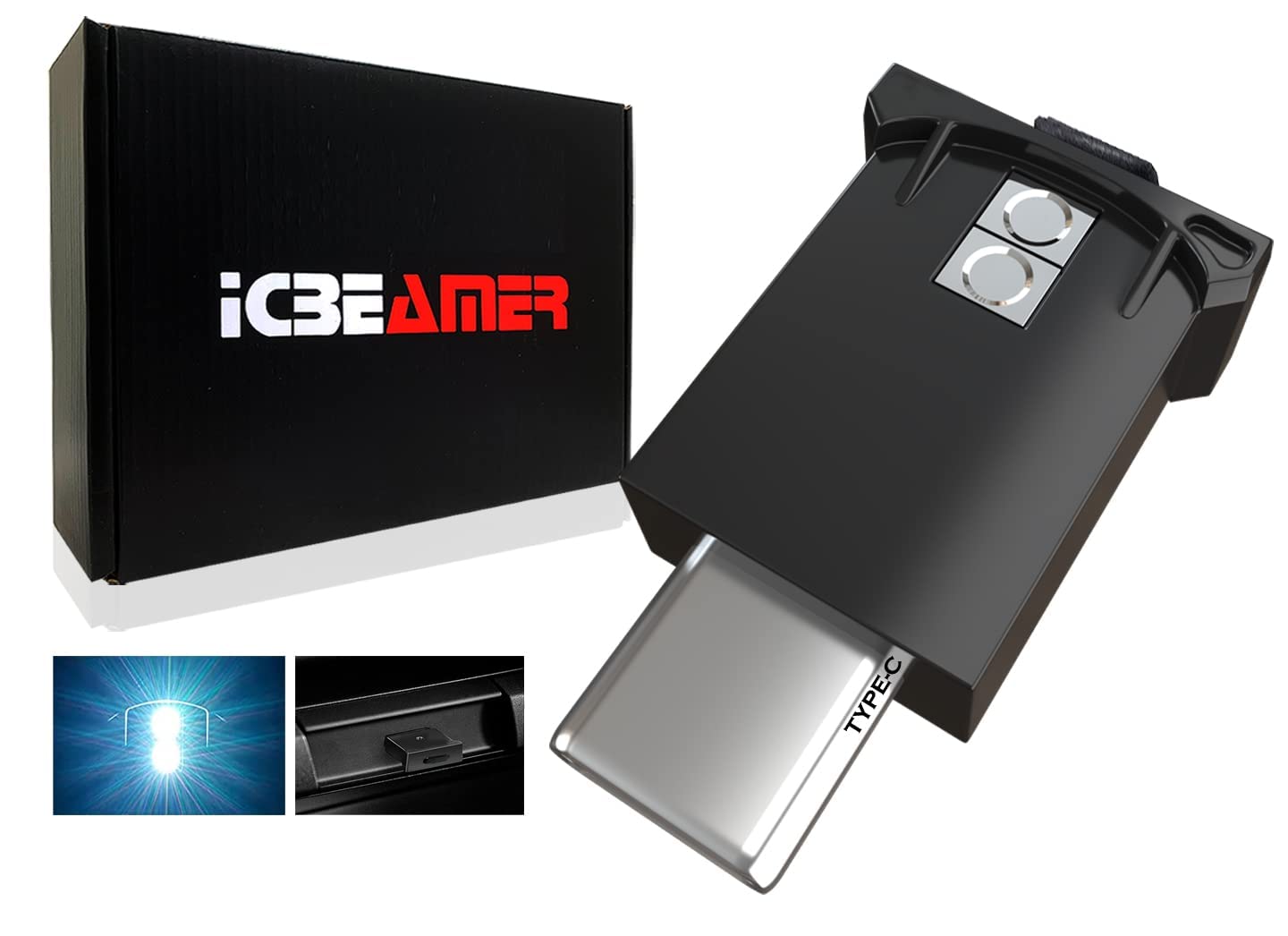 Icbeamer Type C Adapters Usb Atmosphere Adjustable Brightness Led Light, [Color: White] Smart Interface Plug-In Miniature Led Night Light For: Automotive Car Trunk Van Pickup Ambient Decoration