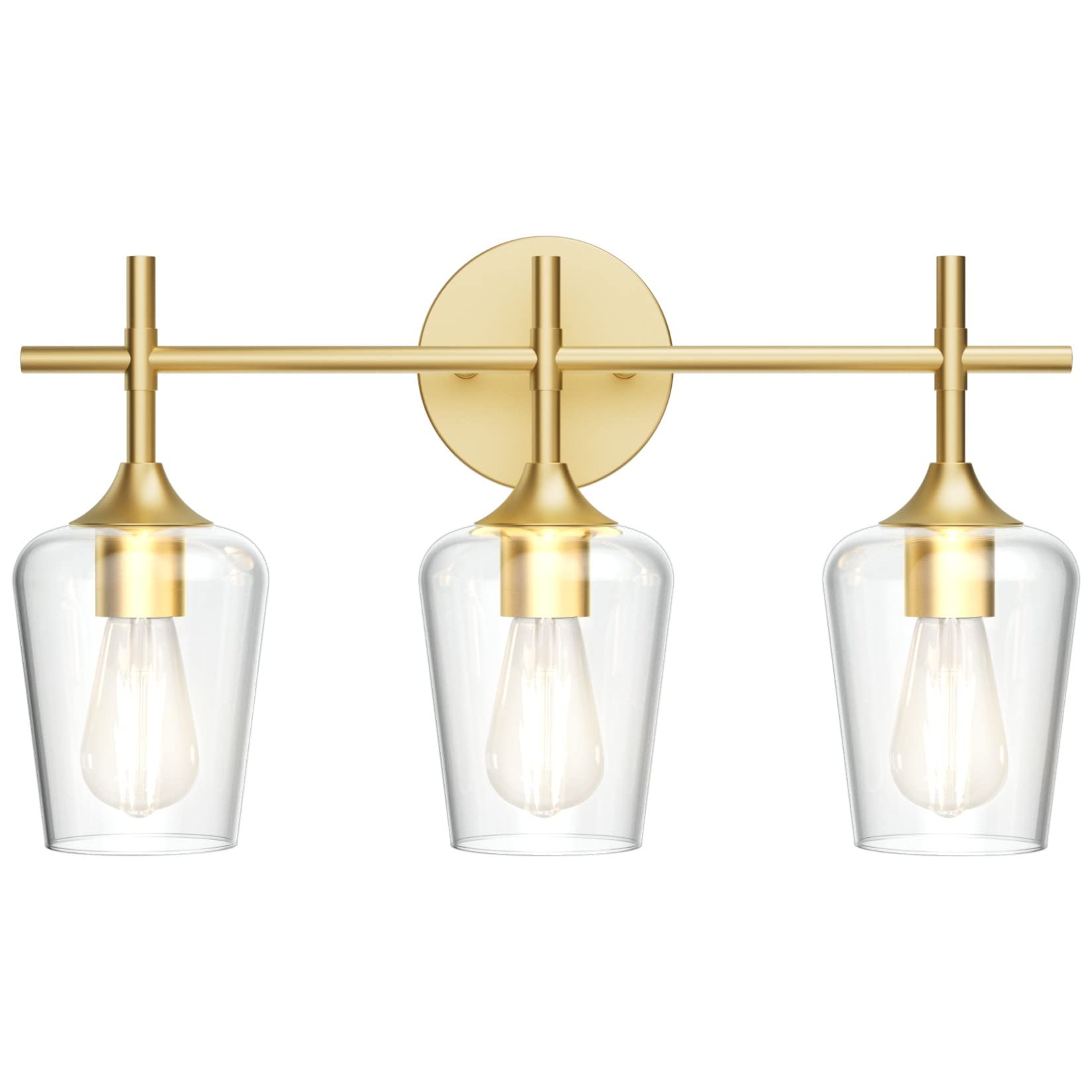 Ralbay Gold Bathroom Vanity Light 3-Lights Metal Clear Glass Wall Fixture Model 1117