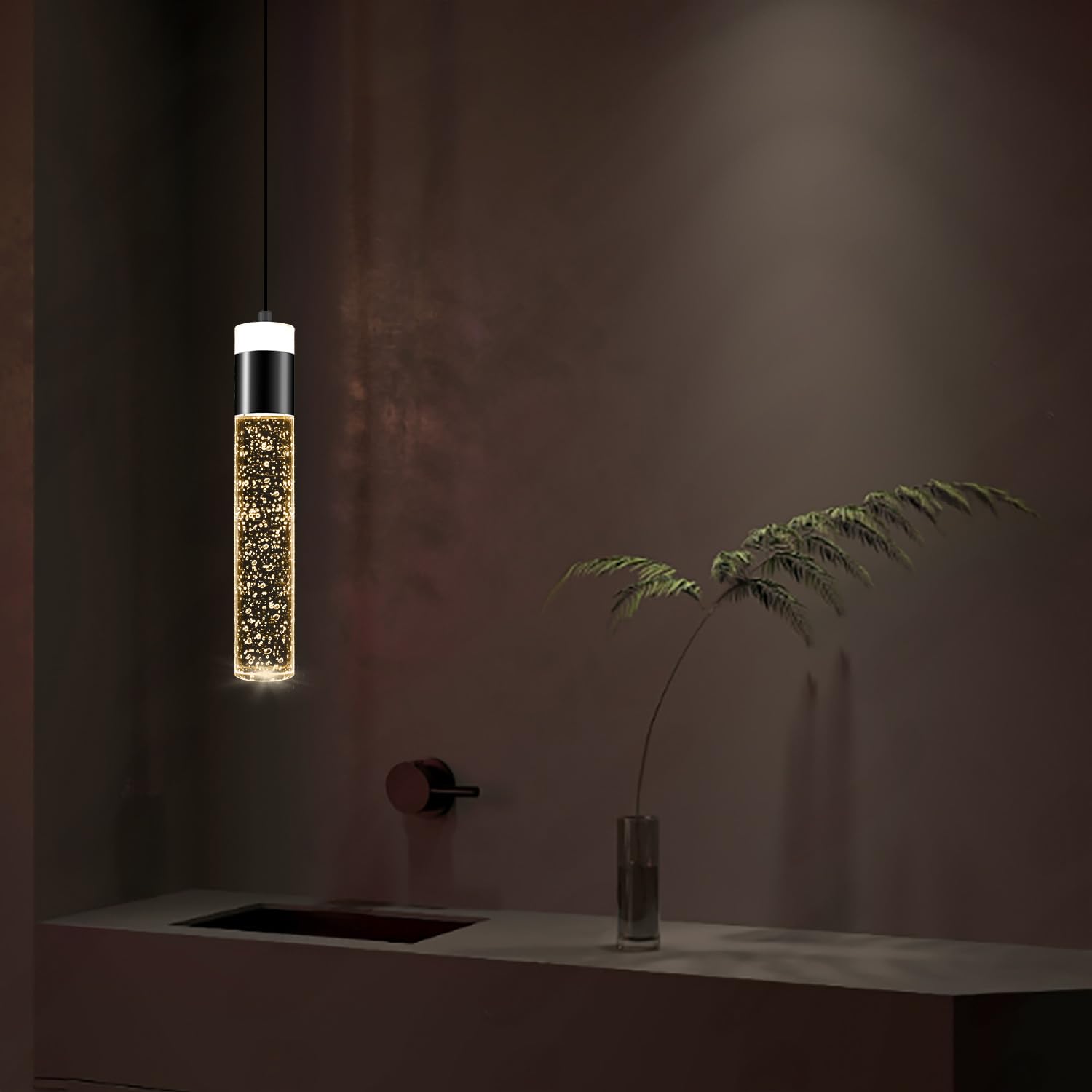 Modern Mini Crystal Pendant Light For Kitchen Island Bedroom Bedside Hanging Ceiling Lamp With Crystal Bubble Column, Led Dimmab