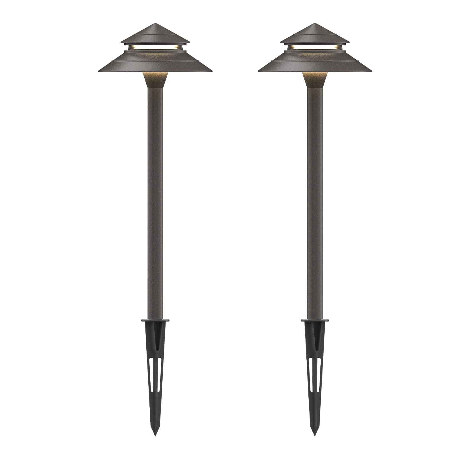 GOODSMANN Pathway Lights 3W LED 2PK Outdoor Low Voltage Landscape Lighting 180 Lumen Hardwired 2 Tier Pagoda Path Lights 3000K W