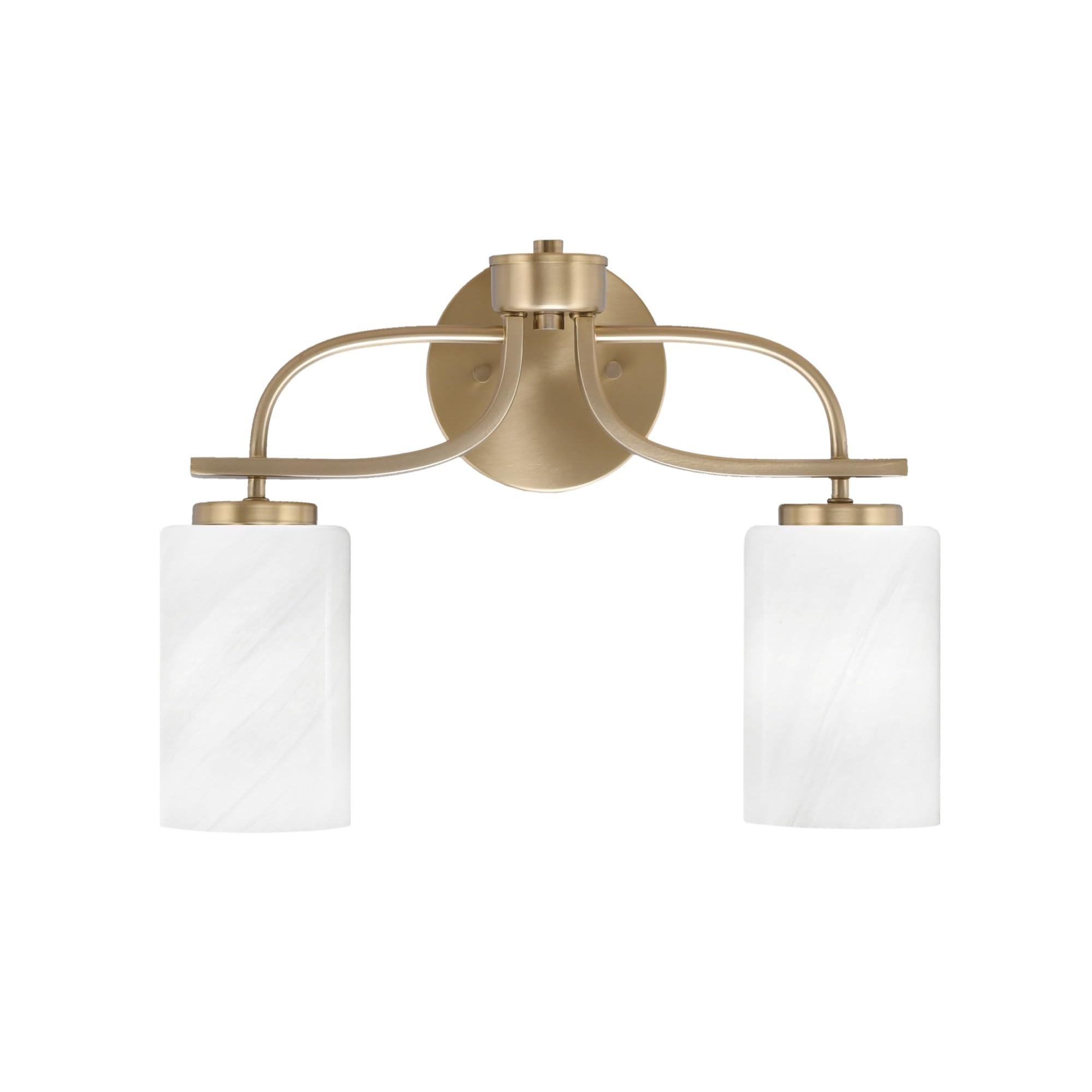 Cavella 2 Light Bath Bar Shown In New Age Brass Finish With 4" White Marble Glass