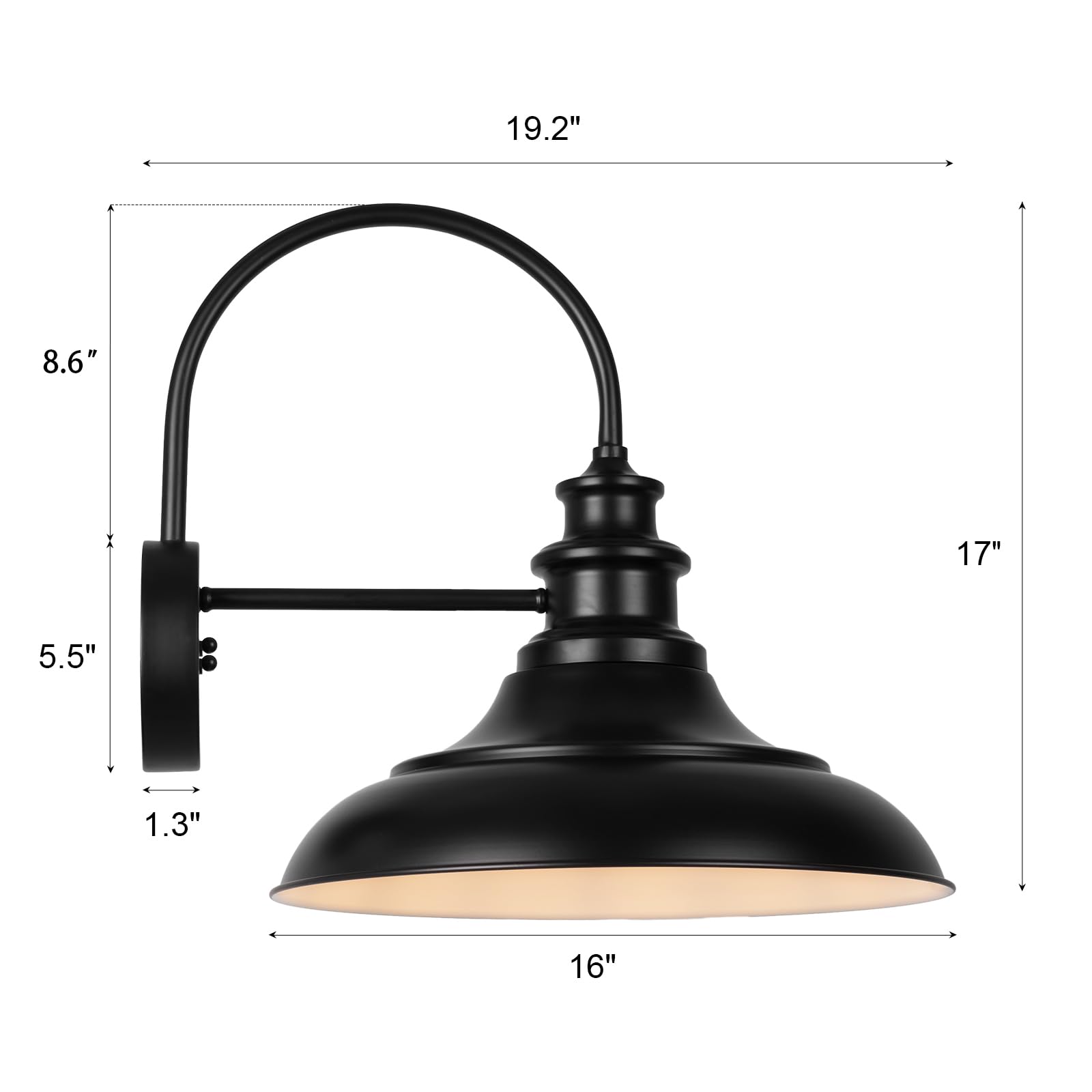 Diyel Outdoor Barn Light Fixture, 16" Black & White Iron Wall Sconce, Rustic Farmhouse Design, Model RZ004L BK+WH