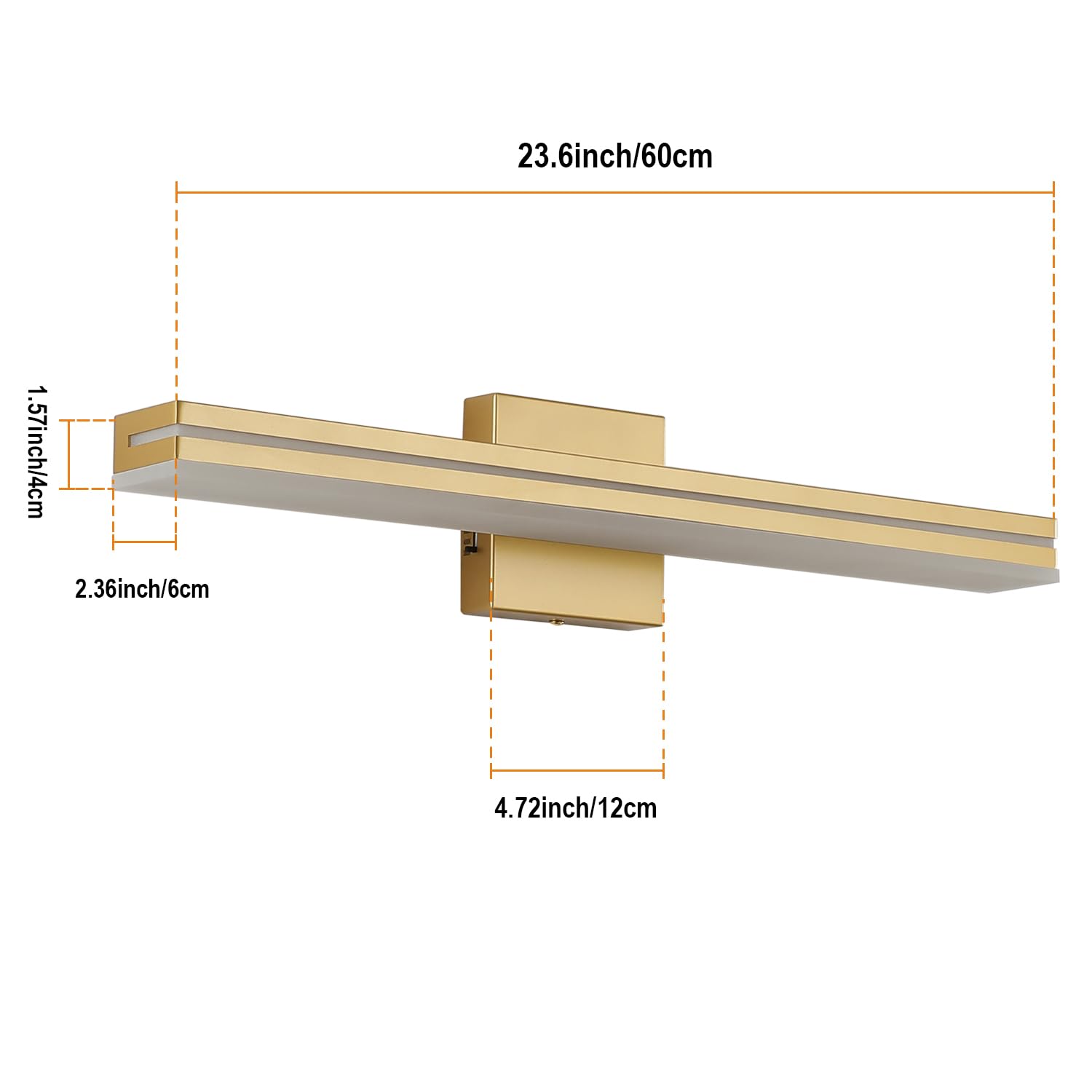Sinerise Led Modern Bathroom Vanity Light Fixtures (24-Inch, 3000K/4000K/6000K, Dimmable), Gold Modern Acrylic Bathroom Wall Lig