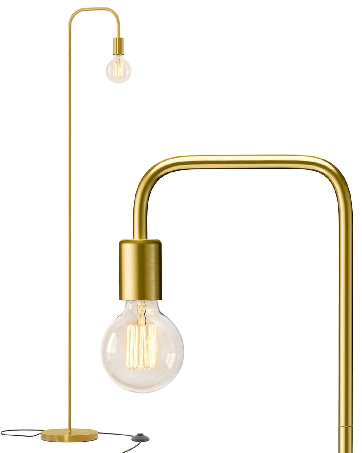 Oneach Industrial Floor Lamp - 63.75'' Antique Brass Gold, Minimalist Design for Living Room, Bedroom, Office - Model AMZ-F2016-GL