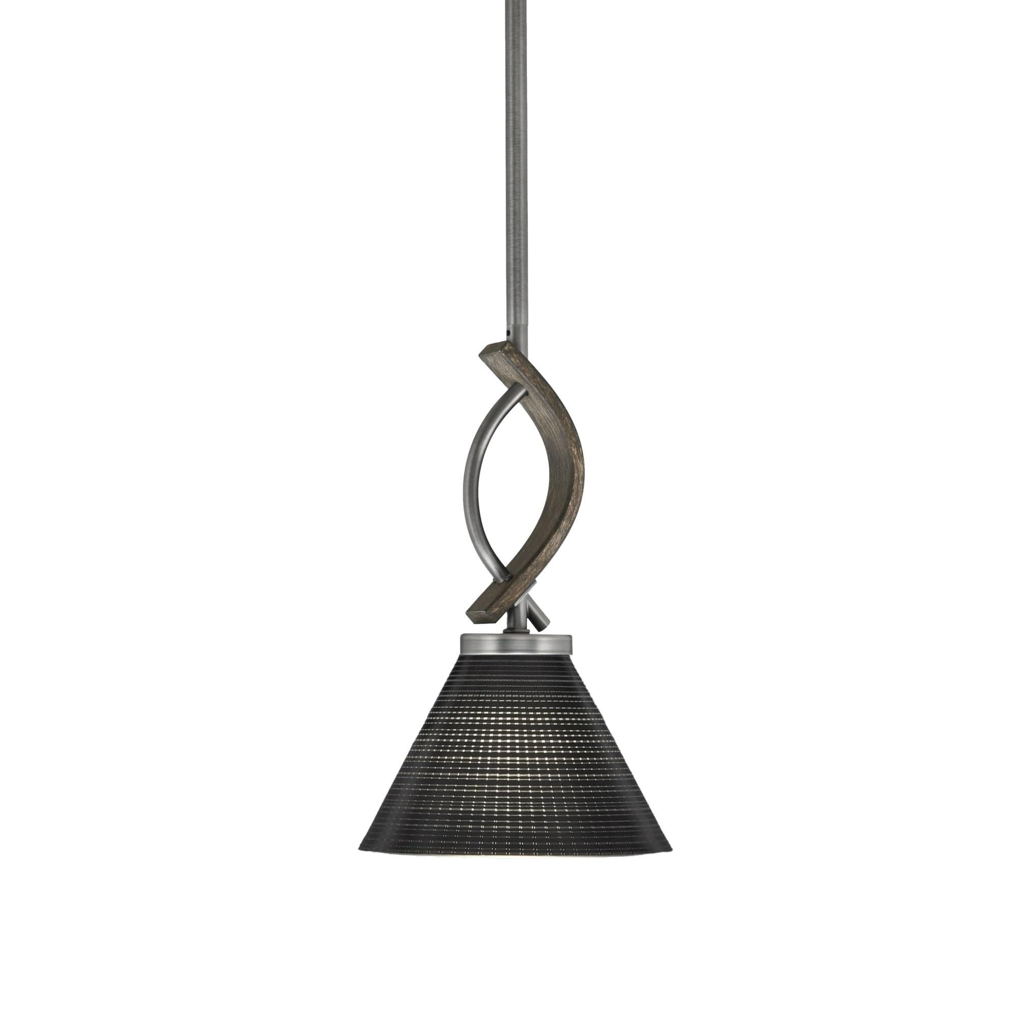 Toltec Lighting Monterey Stem Hung Mini Pendant, Graphite Metal Finish, 7in Black Matrix Glass