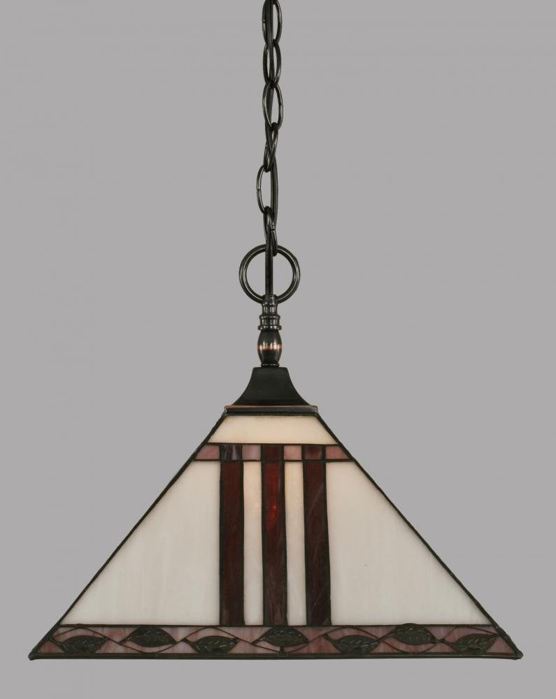 Toltec Lighting 12-Bc-958 Chain Hung Pendant With Square Fitter With 14&quot; Purple And Metal Leaf Tiffany Glass, Black Copper Finish