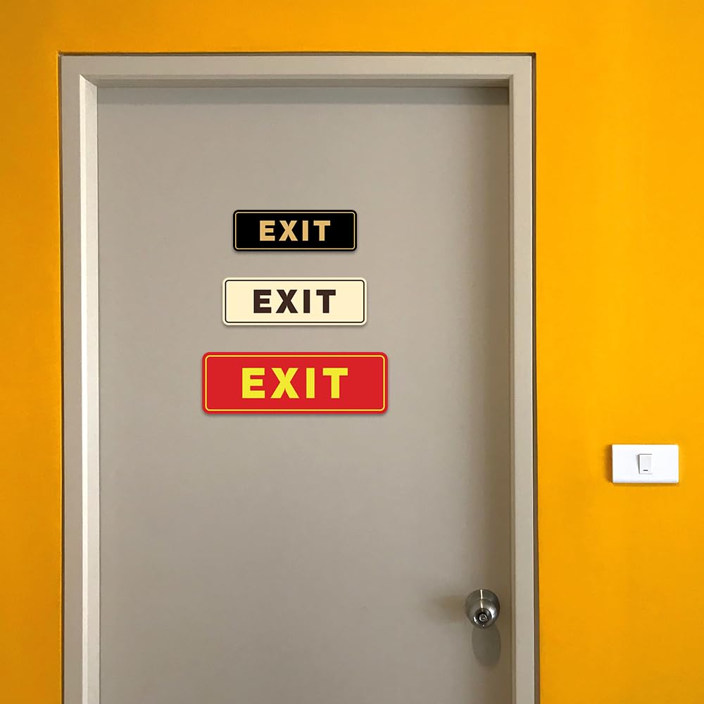 All Quality Standard Exit Wall Or Door Sign | Durable Plastic And Easy Installation | Double-Sided Foam Adhesive Tape - Silver -