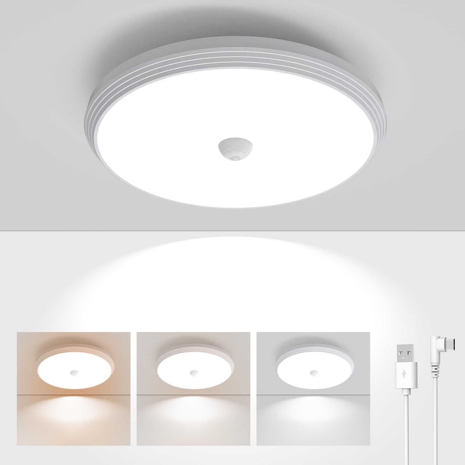 Rechargeable Closet Lights Motion Sensored, Battery Operated Ceiling Light Wireless Motion Sensor Light indoor ,8000mAh Motion A