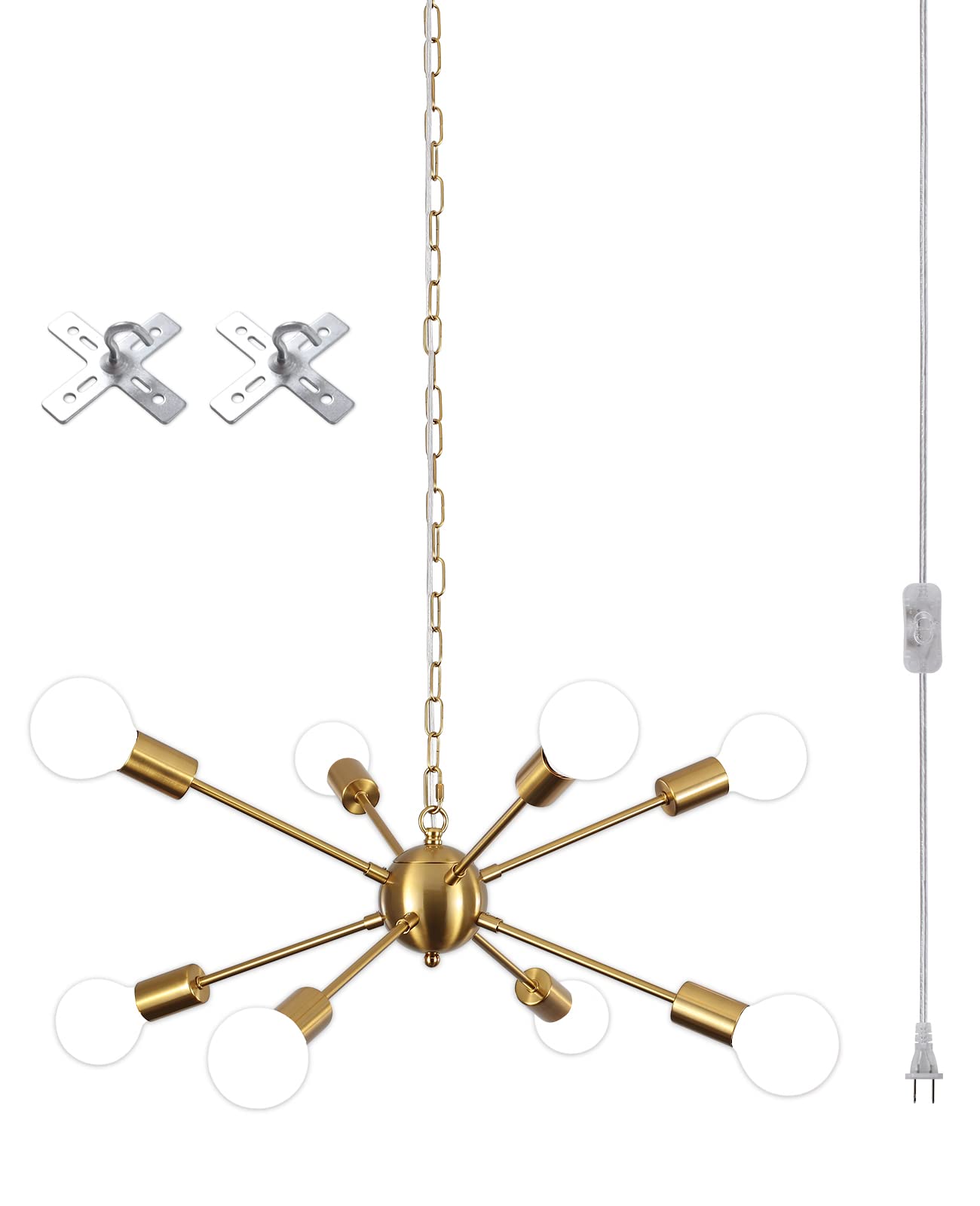Lasenchoo 8-Light Gold Plug-In Chandelier With 16.4Ft Cord, Ideal For Living Room & Dining Room