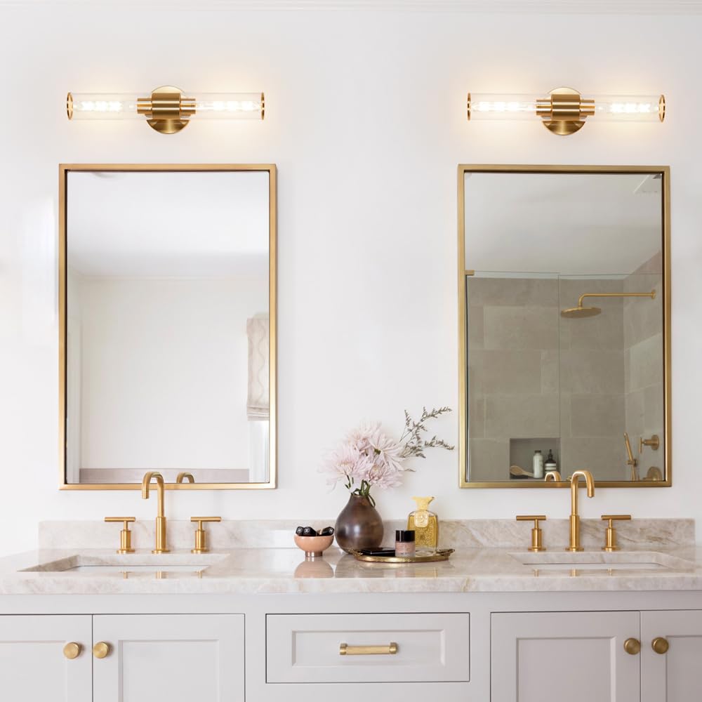 Gold Wall Sconces Set Of 2, Hardwired Bathroom Vanity Light Fixture, Brass Sconce Wall Lighting, Modern Wall Light Set Of Two, C