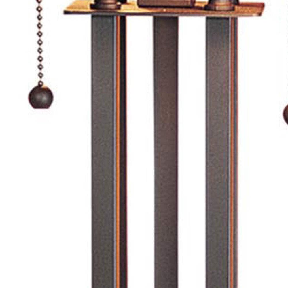HomeRoots Two Light Table Lamp, Rust Metal, Amber Square Shade, Model 524680, 25 in.