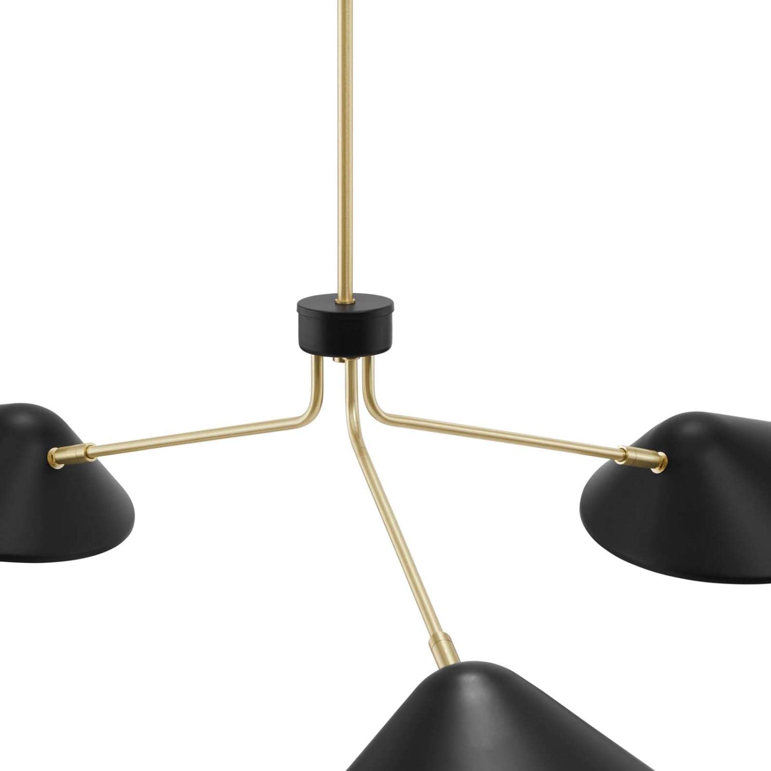 Modway Journey 3-Light Modern Metal Arm Pendant in Black/Satin Brass