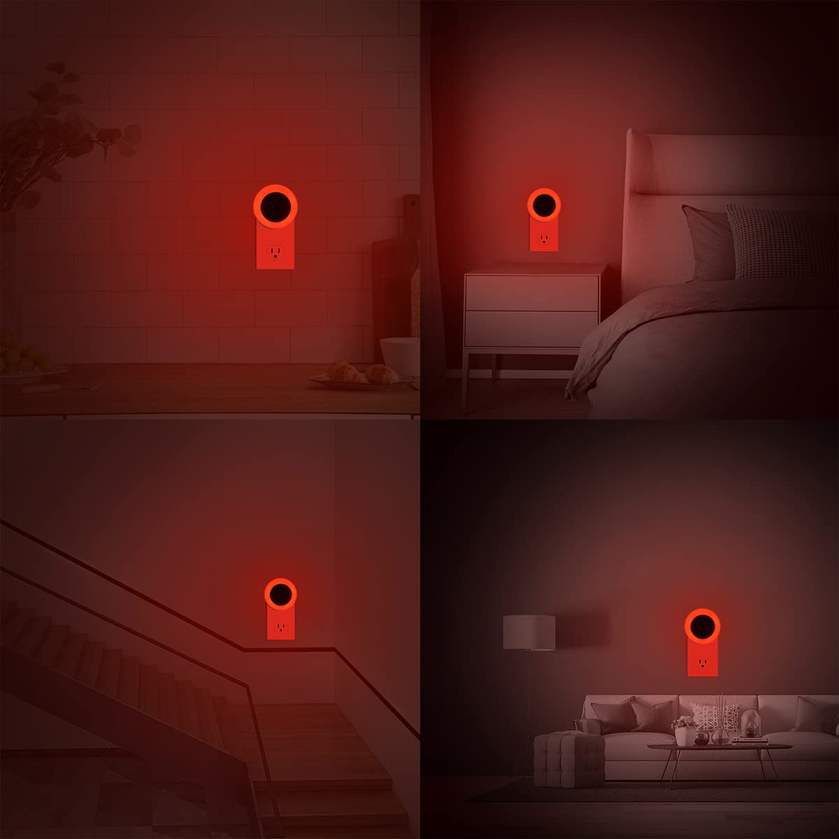 Kinur 6 Pack Red Led Plug Into Wall With Dusk To Dawn Sensors Plug In Night Lights For Kids Room, Bedroom, Bathroom, Baby Nurser