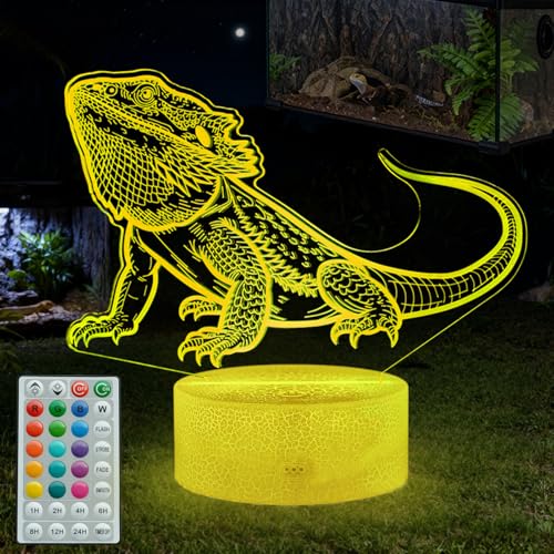 POSSHE 3D Bearded Dragon Night Light, 16 Color Remote Control, MY-3D LAMP-CRACK