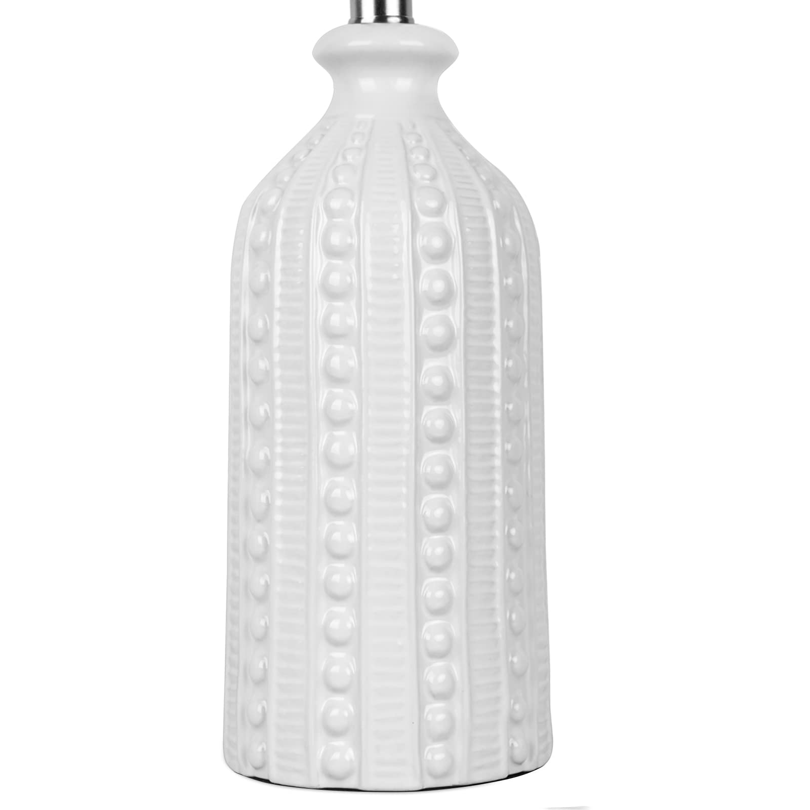 JUNNAI 24.5 White Ceramic Table Lamp – 3-Way Dimmable Nightstand Lamp with Drum Shade for Bedroom & Living Room, Bulb Included