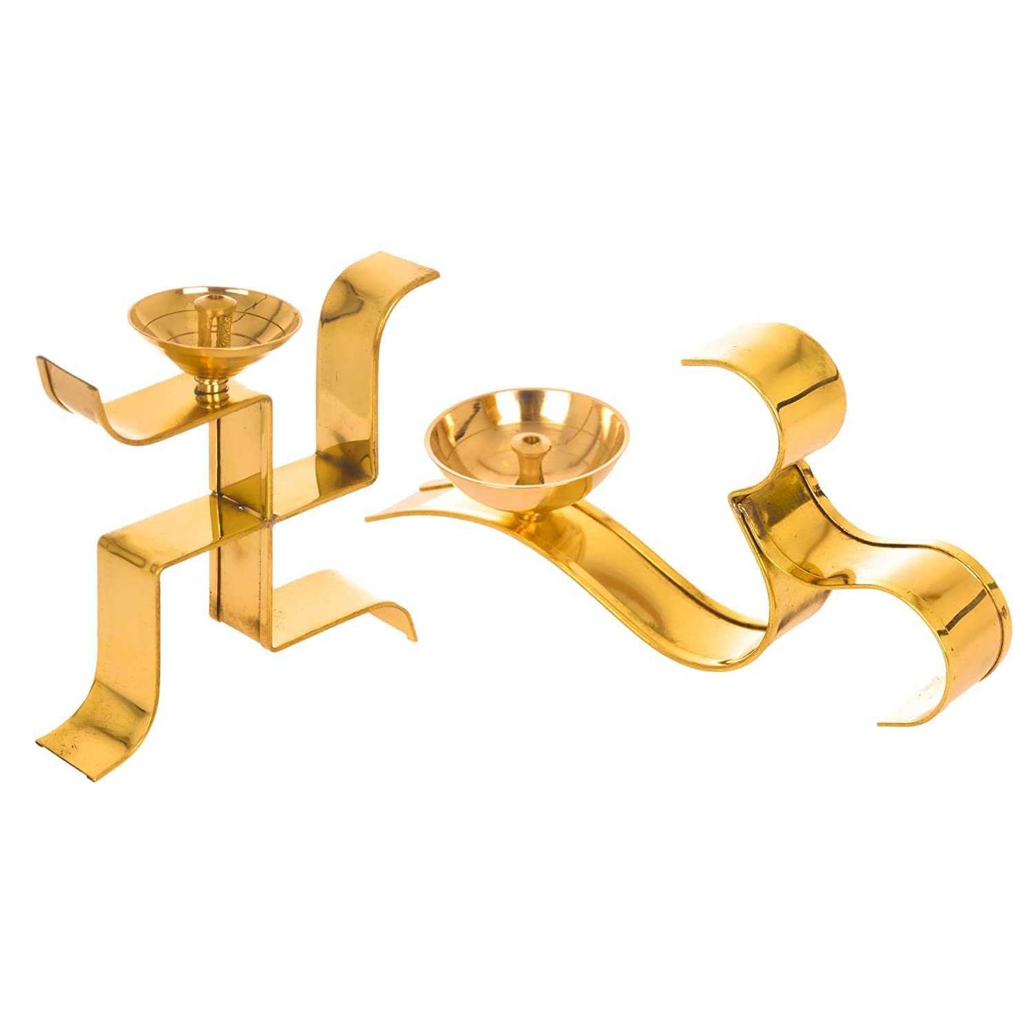 Brass Gallery Brass Swastik Diya Oil Puja Lamp Decorative for Home Office Gifts Decor for Pooja Set of 2 pcs (Om aarti Swastik D