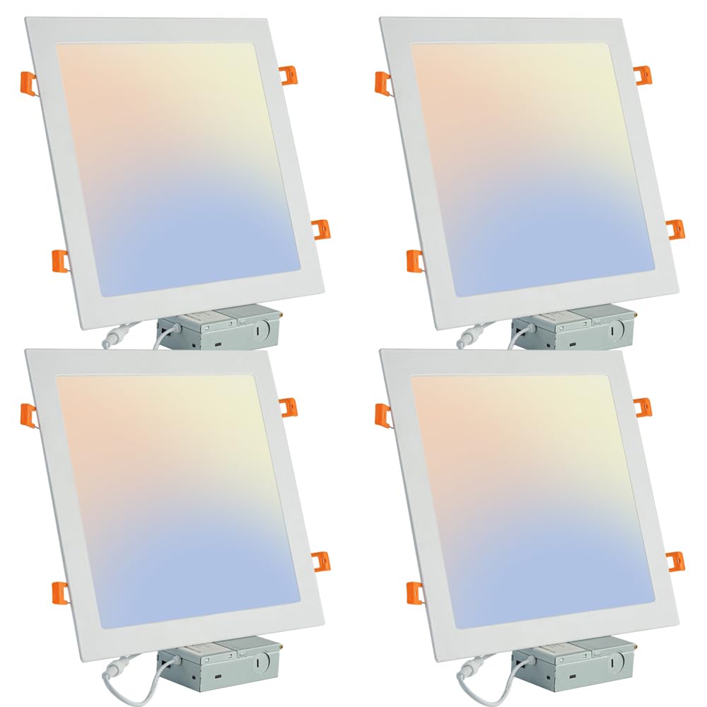 QIBANG 4 Pack 11 inch Square Led Recessed Lighting dimmable with Junction Box,3CCT 3000K- 6000K Selectable,CRI90+ 2160LM 24W Squ