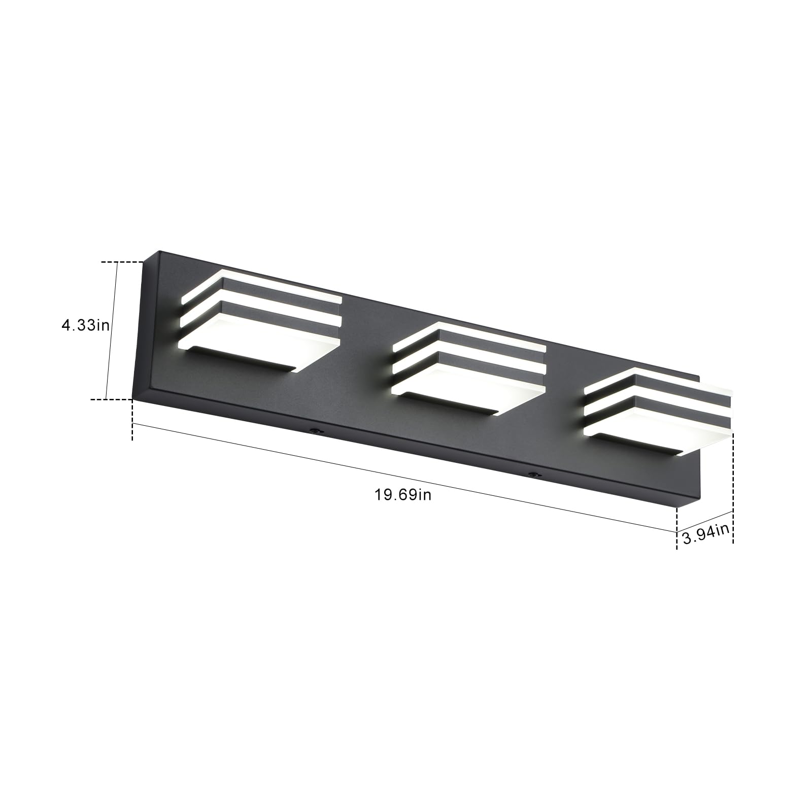 yumcrelect Black Vanity Lights 3-Light Bar 20-Inch Acrylic Bathroom Fixtures Black Model 6210