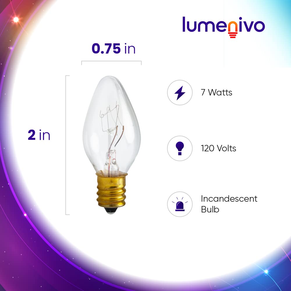 Lumenivo 7 Watt Clear Incandescent C7 Colored Night Light Bulbs 7W C7 Christmas Village Light Bulbs Candelabra Base Clear Bulbs