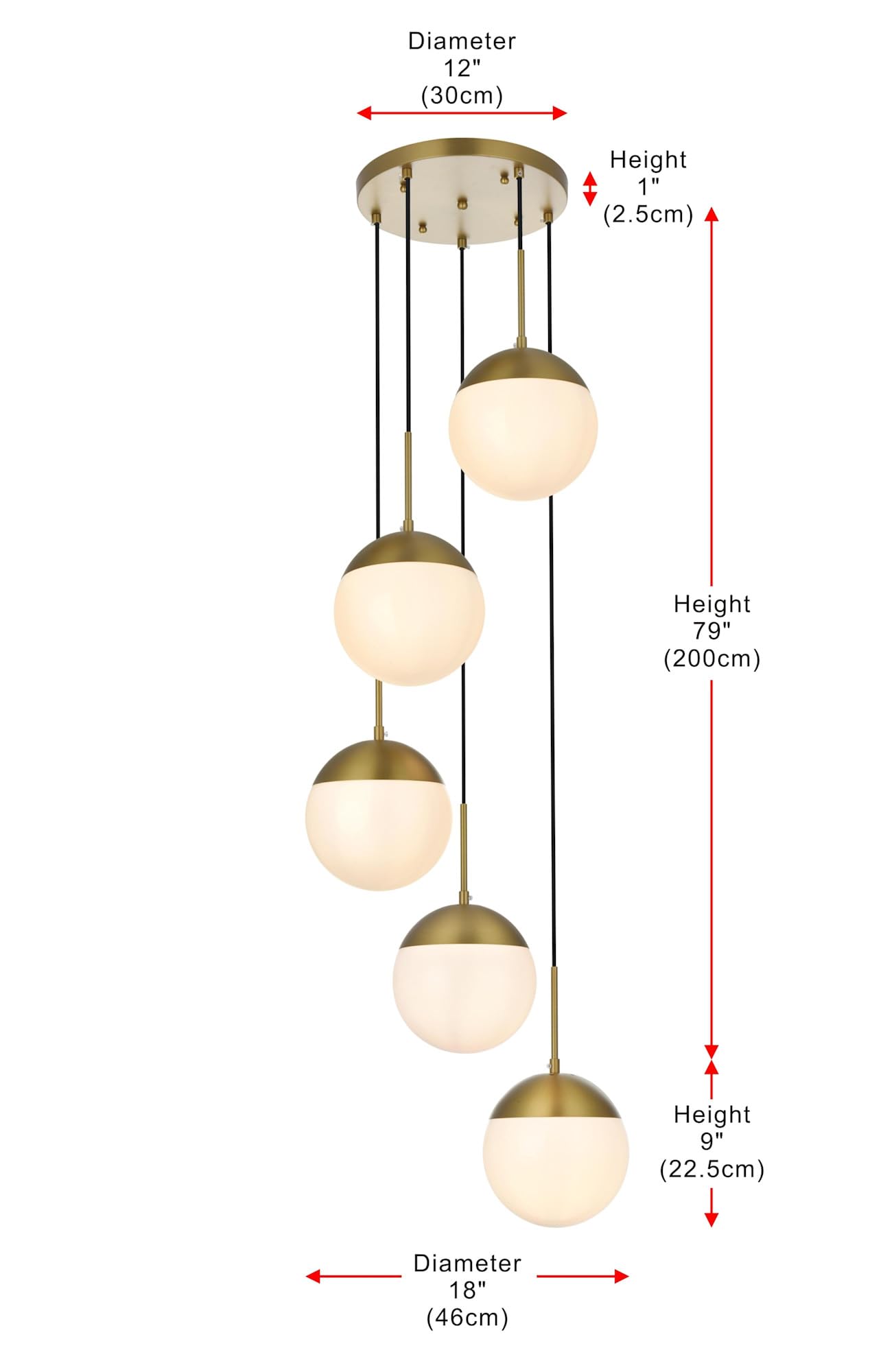 Living District Eclipse 5 Lights Brass Pendant With Frosted White Glass