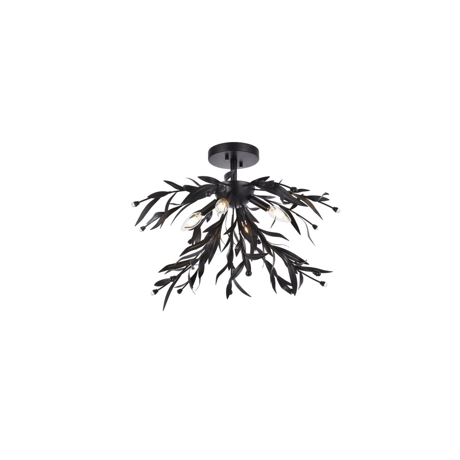 Living District Priscilla 4-Light Flush Mount Light Fixture, Steel/Crystal, Black, Model LD810F23BK