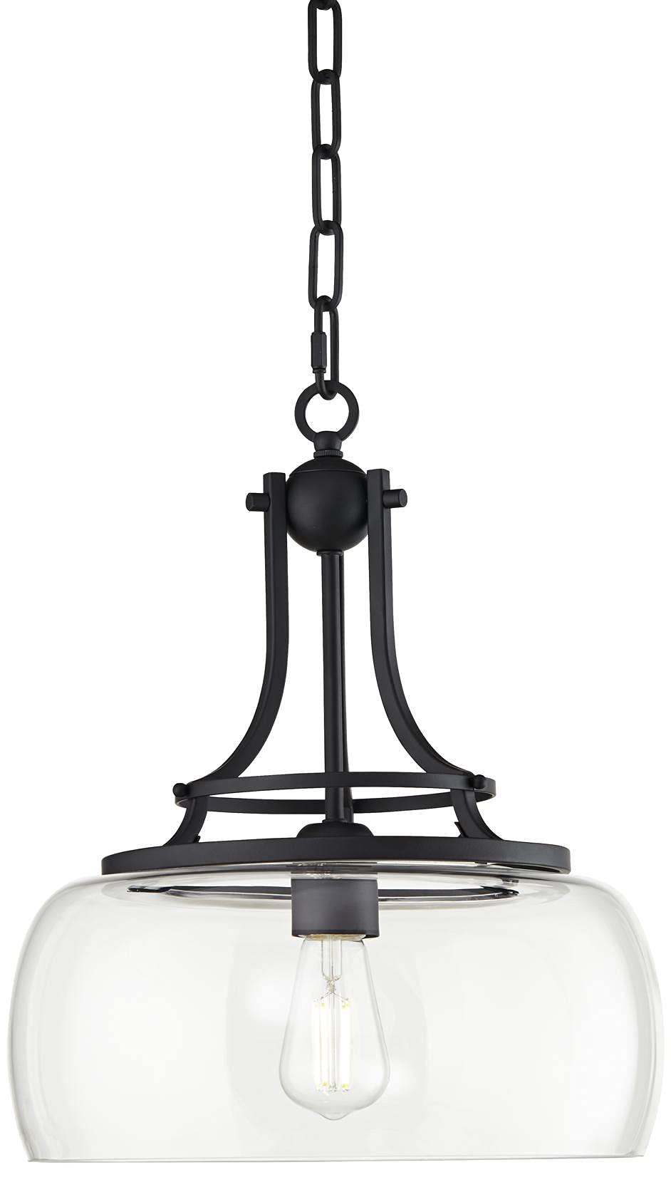 Franklin Iron Works Pendant Light - Black Metal & Clear Glass, 13.5" Wide, 16" High, Farmhouse Style for Kitchen, Living Room, Dining Room